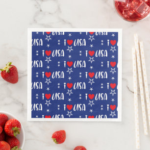 PATRIOTIC RED WHITE BLUE I LIEBE USA PATTERN SERVIETTE