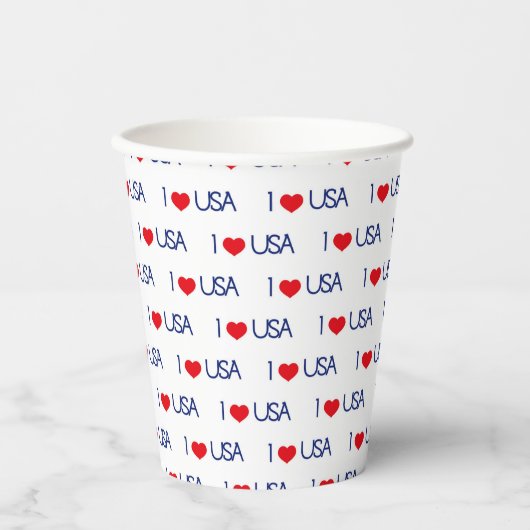 PATRIOTIC RED WHITE BLUE I LIEBE USA PATTERS PAPPBECHER (Vorderseite)