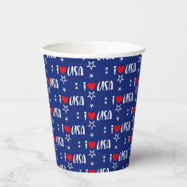 PATRIOTIC RED WHITE BLUE I LIEBE USA PATTERS PAPPBECHER