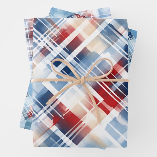 Patriotic Red White Blue Kariert Ergänzendes Set Geschenkpapier Set (Beispiel)