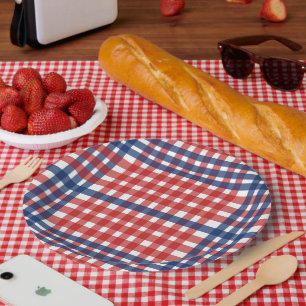 Patriotic Red White Blue Kariert Stripes Pappteller