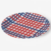 Patriotic Red White Blue Kariert Stripes Pappteller (Schrägansicht)
