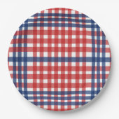 Patriotic Red White Blue Kariert Stripes Pappteller (Vorderseite)