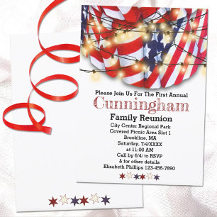 Patriotic Red White Blue Lights Family Reunion Einladung