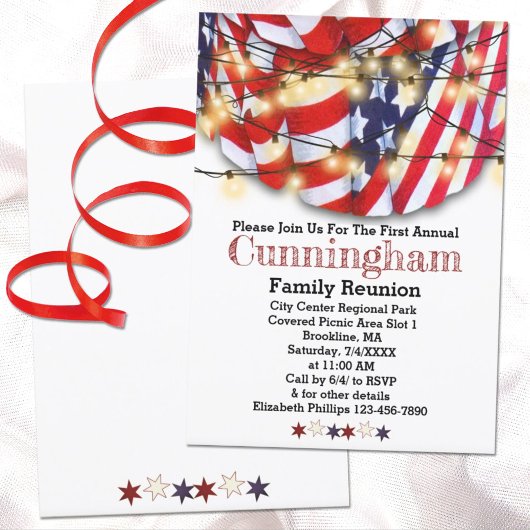 Patriotic Red White Blue Lights Family Reunion Einladung