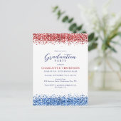 Patriotic Red White Blue Modern Glitzer Abschluss Einladungspostkarte (Stehend Vorderseite)