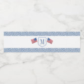 Patriotic Red White Blue Monogram Wedding Party Wasserflaschenetikett (Einzelnes Label)