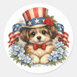 Patriotic Red White Blue Puppy Runder Aufkleber