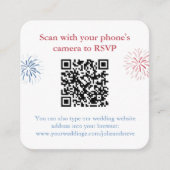 Patriotic Red White Blue QR Code Wedding RSVP Begleitkarte (Vorderseite)