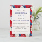 Patriotic Red White Blue Rose Geburtstag Einladung (Stehend Vorderseite)