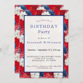 Patriotic Red White Blue Rose Geburtstag Einladung (Vorne/Hinten)