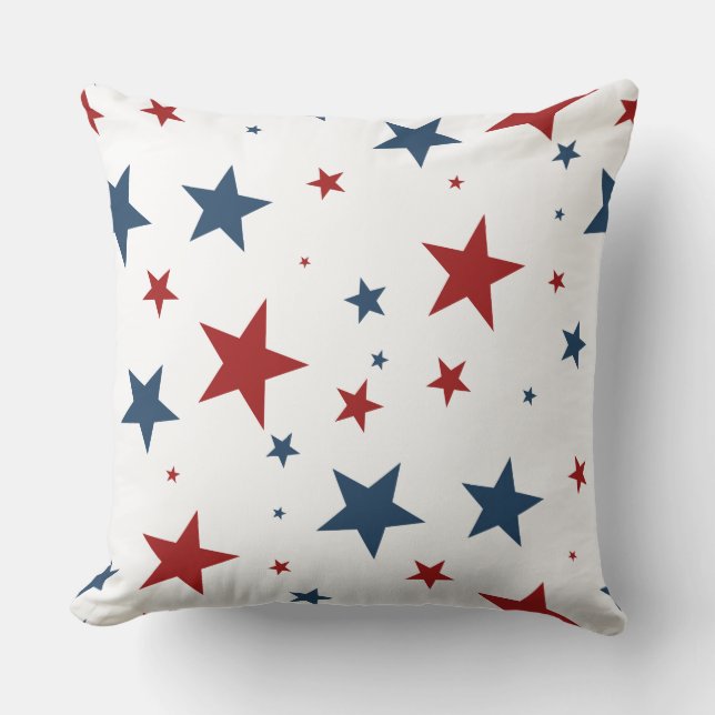 Patriotic Red White Blue Star Muster Kissen (Vorderseite)