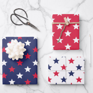 Patriotic Red White Blue Stars American Geschenkpapier Set