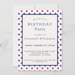 Patriotic Red White Blue Stars Birthday Einladung