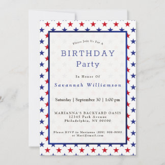 Patriotic Red White Blue Stars Birthday Einladung