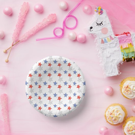 Patriotic Red White Blue Stars Pappteller (Party)