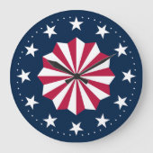 Patriotic Red White Blue Stars Stripes Rosette Große Wanduhr (Vorderseite)