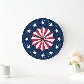 Patriotic Red White Blue Stars Stripes Rosette Große Wanduhr (Zuhause)