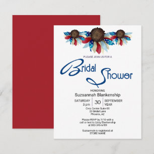Patriotic Red White Blue Top Border Halbierte Blum Einladung