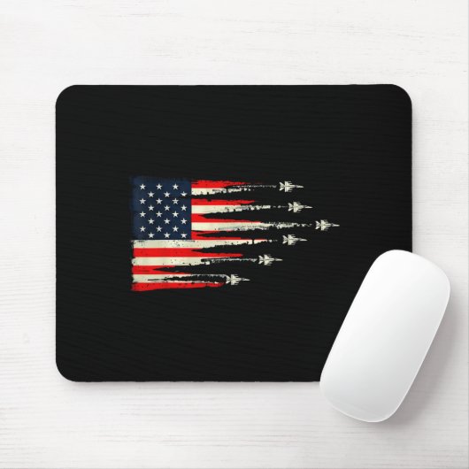 Patriotic Red White Blue Usa Flag Fighter Jets 4th Mousepad (Mit Mouse)