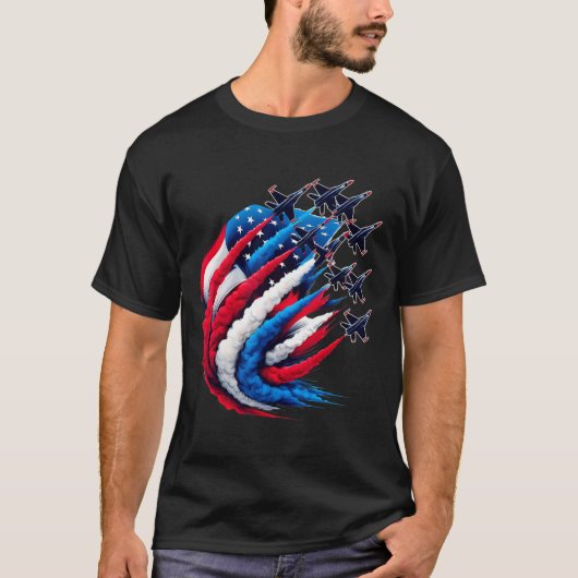 Patriotic Red White Blue Usa Flag Fighter Jets 4th T-Shirt (Vorderseite)
