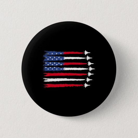 Patriotic Red White Blue Usa Flag Fighting Jets 4. Button (Vorderseite)