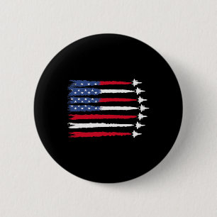 Patriotic Red White Blue Usa Flag Fighting Jets 4. Button