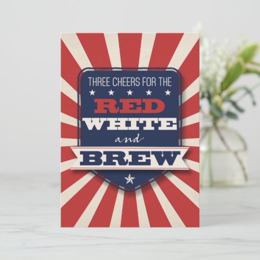Patriotic Red White & Brew Custom Einladung (Stehend Vorderseite)
