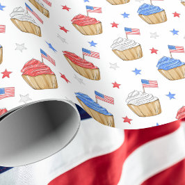 Patriotic Red White Cupcake Flag Stars Geschenkpapier