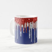 Patriotic Red White Glitter Drip Blue Kaffeetasse (Vorderseite Links)