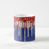 Patriotic Red White Glitter Drip Blue Kaffeetasse (Mittel)