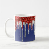 Patriotic Red White Glitter Drip Blue Kaffeetasse (Links)