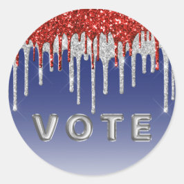 Patriotic Red White Glitter Drip Blue Vote Runder Aufkleber