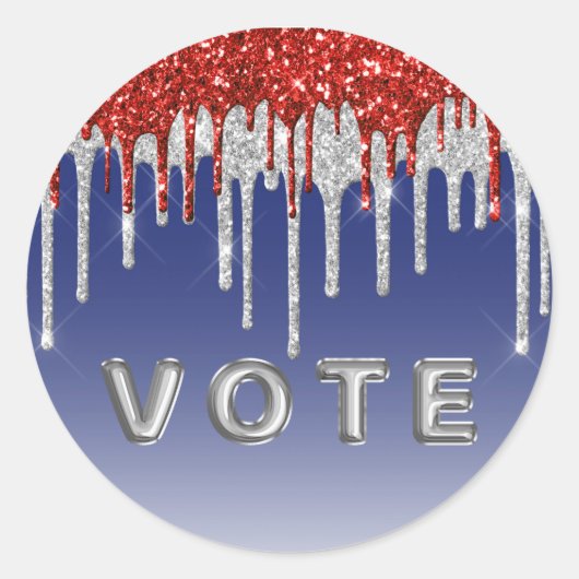 Patriotic Red White Glitter Drip Blue Vote Runder Aufkleber (Vorderseite)
