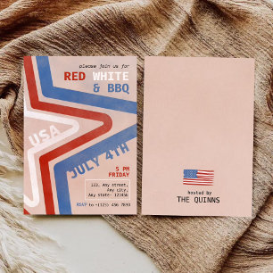 Patriotic Red White & GRILLEN 4. Juli Retro Einladung