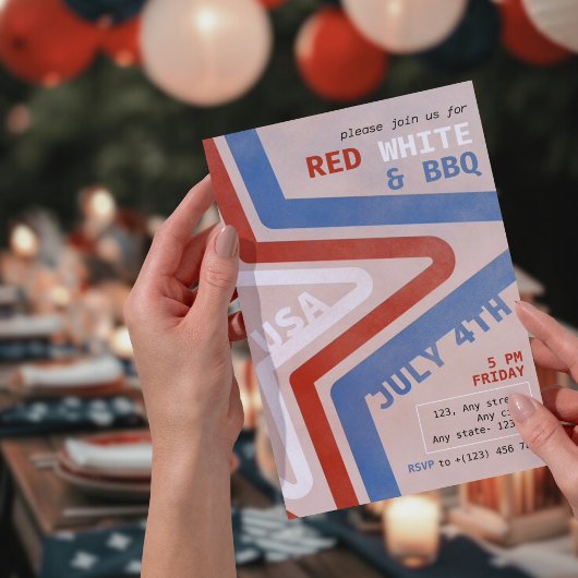 Patriotic Red White & GRILLEN 4. Juli Retro Einladung