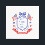Patriotic Red White & I Do Bridal Shower Serviette<br><div class="desc">This patriotic bridal shower paper plate design features a watercolor crest with a light red white and blue patriotic crest with American flags and a blue bow. Text in the center of the crest says "Red,  white and I do."</div>