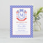 Patriotic Red White & I Do Monogram Bridal Shower Einladung (Stehend Vorderseite)
