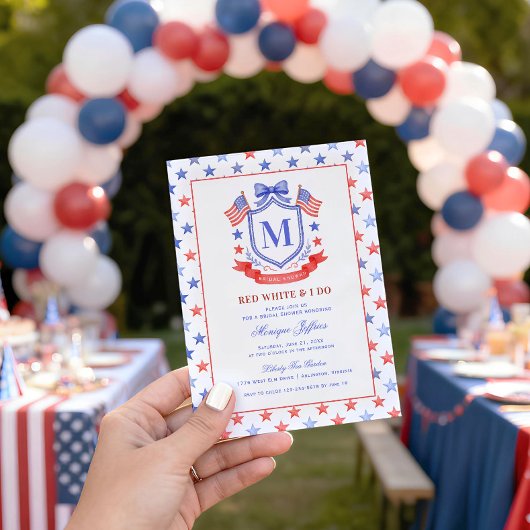 Patriotic Red White & I Do Monogram Bridal Shower Einladung