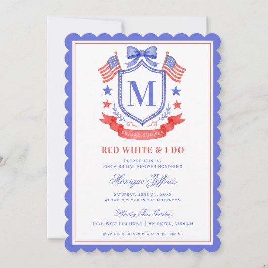 Patriotic Red White & I Do Monogram Bridal Shower Einladung (Vorderseite)