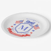 Patriotic Red White & I Do Monogram Bridal Shower Pappteller (Schrägansicht)