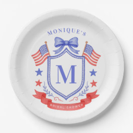 Patriotic Red White & I Do Monogram Bridal Shower Pappteller