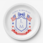 Patriotic Red White & I Do Monogram Wedding Pappteller (Vorderseite)