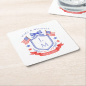 Patriotic Red White & I Do Monogram Wedding Rechteckiger Pappuntersetzer (angewinkelt)
