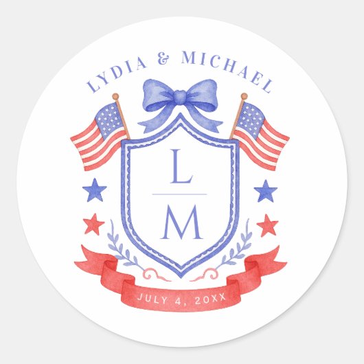 Patriotic Red White & I Do Monogram Wedding Runder Aufkleber (Vorderseite)