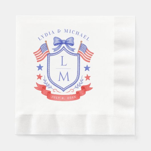 Patriotic Red White & I Do Monogram Wedding Serviette (Vorderseite)