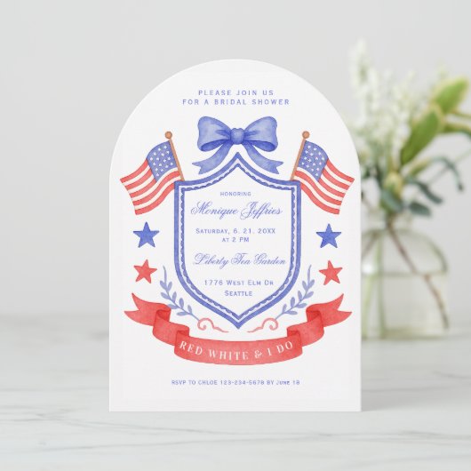 Patriotic Red White & I DoCrest  Bridal Shower Einladung (Stehend Vorderseite)