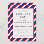 Patriotic Red White Strip Birthday Einladung (Vorne/Hinten)