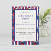 Patriotic Red White Strip Birthday Einladung (Stehend Vorderseite)