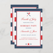 Patriotic Red White Stripes 4. Juli GRILLEN Einladung (Vorne/Hinten)